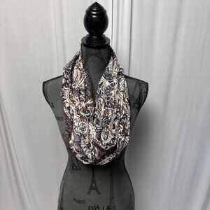 Brown Cream Paisley Infinity Scarf Pleated Classic Boho Earthy Neutral Timeless